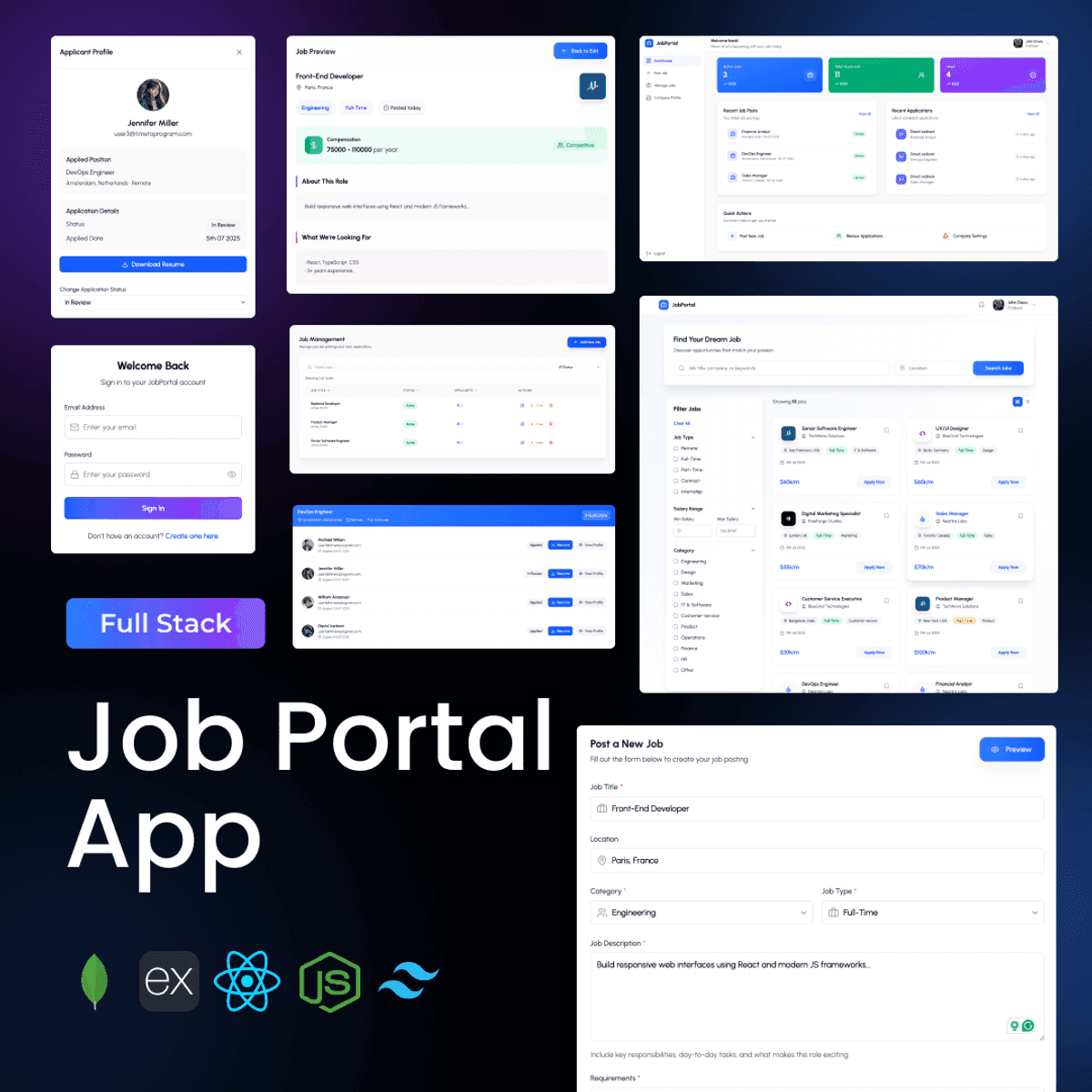 Full-Stack Job Portal using MERN (MongoDB, Express.js, React.js, Node.js)