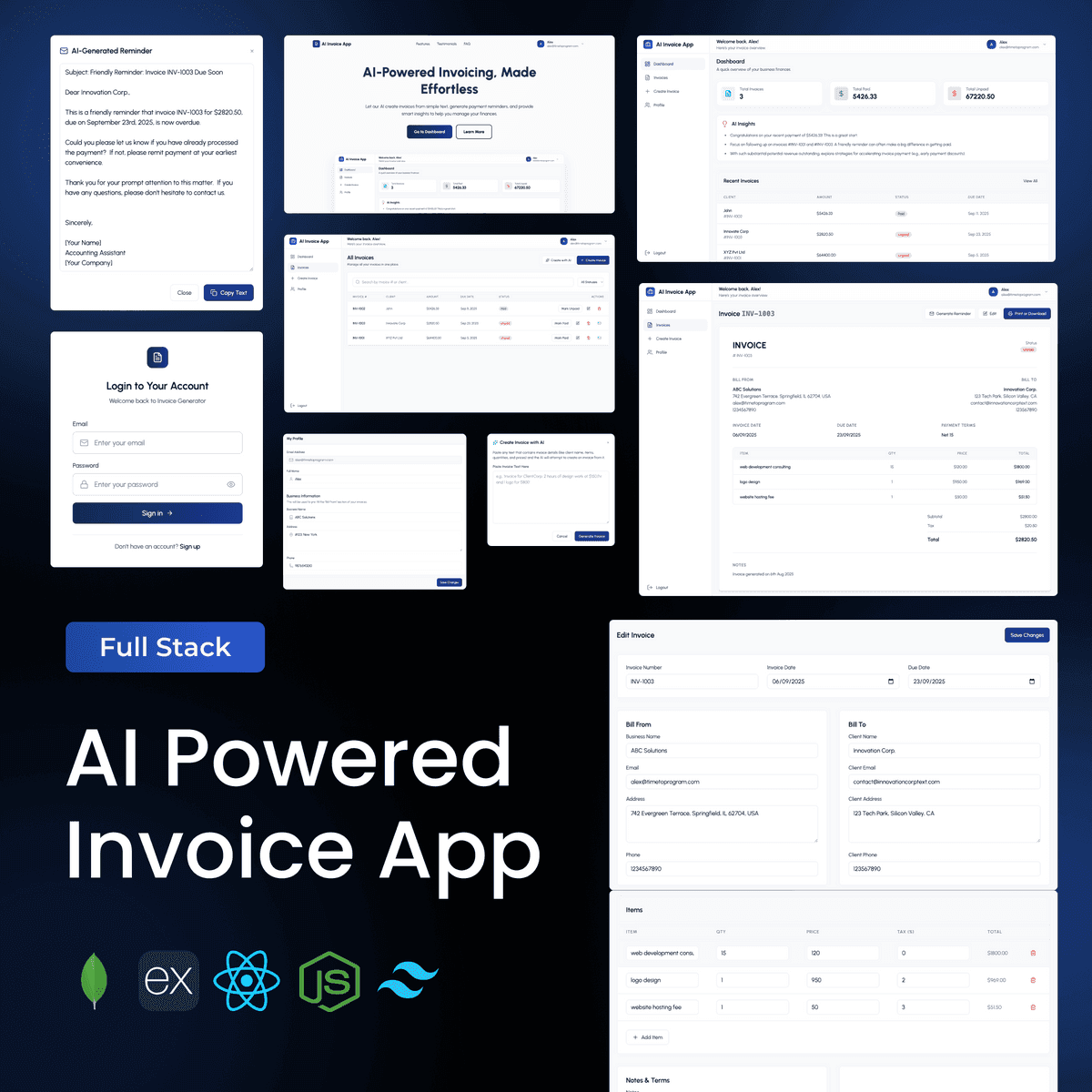 Full-Stack AI-Powered Invoice Generator using MERN